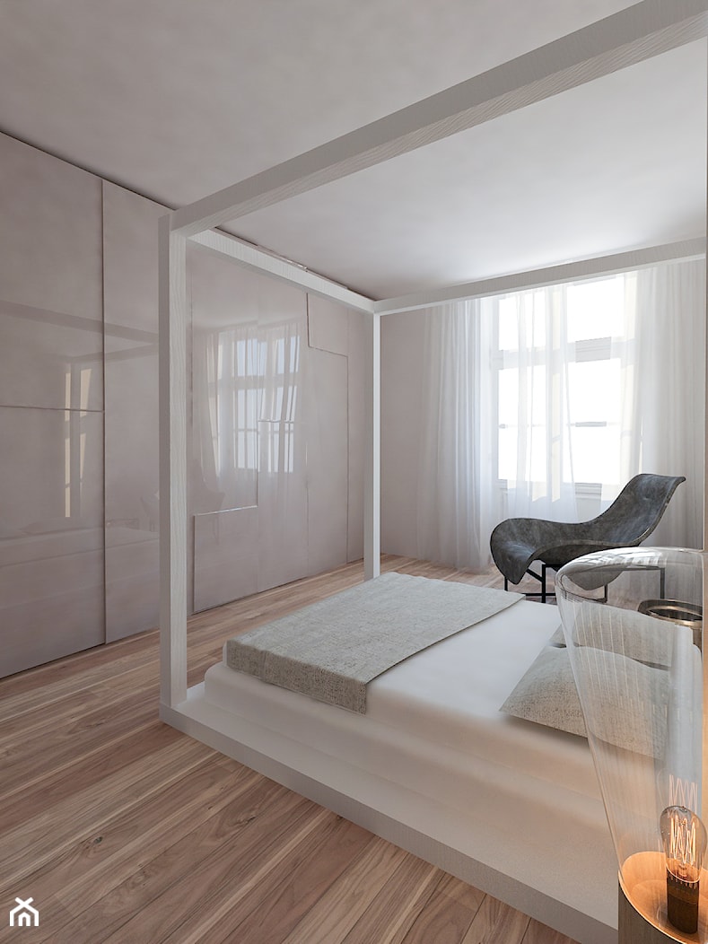 Stolarska II - Średnia biała szara sypialnia, styl minimalistyczny - zdjęcie od KONZEPT Architekci - Homebook