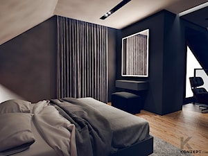 Masłomiąca - Średnia z biurkiem sypialnia na poddaszu, styl minimalistyczny - zdjęcie od KONZEPT Architekci