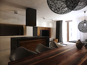 Pod Złotym Globem - Duża beżowa jadalnia w salonie w kuchni, styl minimalistyczny - zdjęcie od KONZEPT Architekci