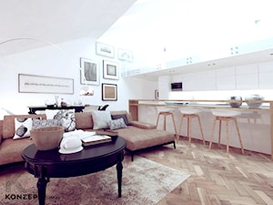 Stolarska II - Średni biały salon z kuchnią z jadalnią, styl tradycyjny - zdjęcie od KONZEPT Architekci