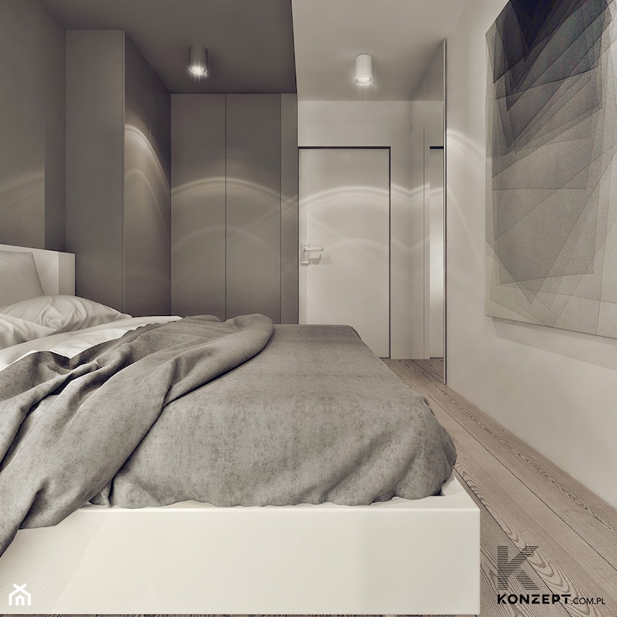 Plac Bohaterów Getta - Średnia szara sypialnia, styl minimalistyczny - zdjęcie od KONZEPT Architekci