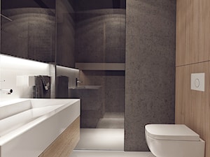 Plac Bohaterów Getta - Mała bez okna z dwoma umywalkami z punktowym oświetleniem łazienka, styl minimalistyczny - zdjęcie od KONZEPT Architekci