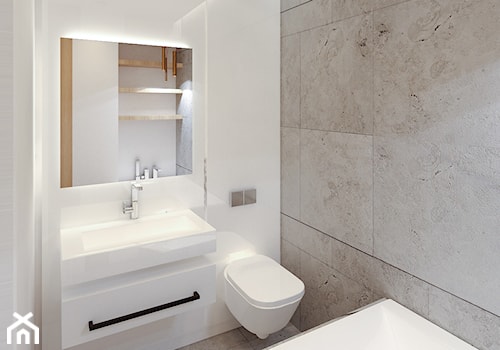 Stolarska II - Mała na poddaszu bez okna łazienka, styl minimalistyczny - zdjęcie od KONZEPT Architekci
