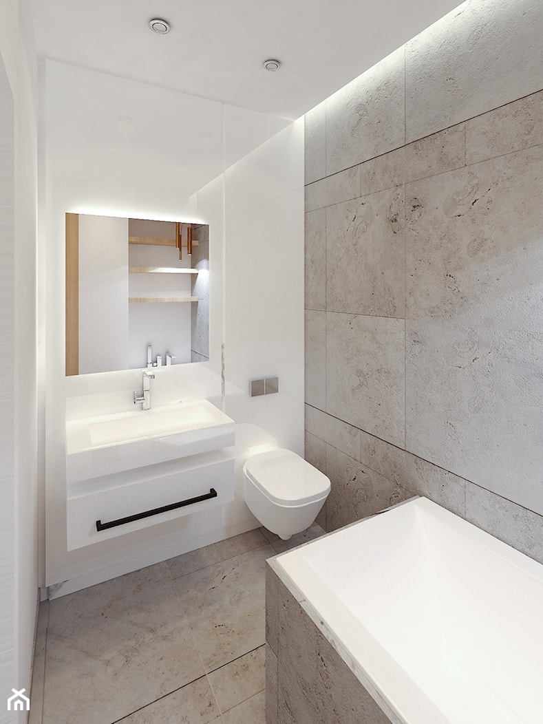 Stolarska II - Mała na poddaszu bez okna łazienka, styl minimalistyczny - zdjęcie od KONZEPT Architekci - Homebook