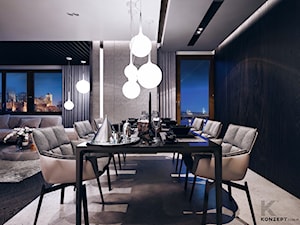 Gen. Kościuszki - Duża czarna szara jadalnia w salonie, styl minimalistyczny - zdjęcie od KONZEPT Architekci