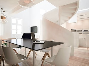 Stolarska II - Średnia biała jadalnia w salonie, styl minimalistyczny - zdjęcie od KONZEPT Architekci