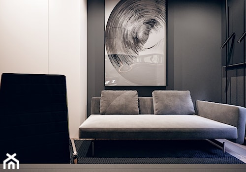 WARSZAWA II - Średnie w osobnym pomieszczeniu z sofą z zabudowanym biurkiem czarne biuro, styl nowoczesny - zdjęcie od KONZEPT Architekci