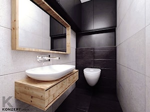 Cechowa - Mała na poddaszu z lustrem łazienka, styl minimalistyczny - zdjęcie od KONZEPT Architekci