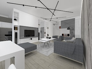 Monochromatyczny apartament 108m2 - Średni biały szary salon, styl minimalistyczny - zdjęcie od Łukasz Milewski Architekt