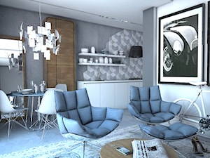 APARTAMENTY POKAZOWE BRZOZOWA LEGIONOWO - Średni biały szary salon z jadalnią, styl nowoczesny - zdjęcie od ELITE HOME
