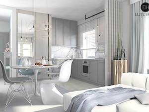 Apartamenty Srebrna - Mały biały salon z kuchnią z jadalnią, styl skandynawski - zdjęcie od ELITE HOME