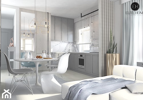 Apartamenty Srebrna - Mały biały salon z kuchnią z jadalnią, styl skandynawski - zdjęcie od ELITE HOME