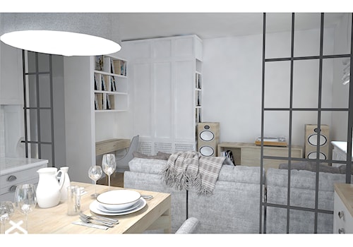MIESZKANIE GOCŁAW - Średni biały salon z jadalnią, styl skandynawski - zdjęcie od ELITE HOME