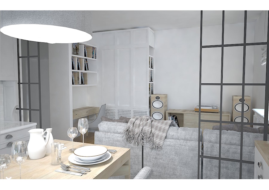 MIESZKANIE GOCŁAW - Średni biały salon z jadalnią, styl skandynawski - zdjęcie od ELITE HOME
