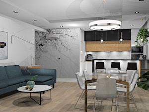 Jasny, elegancki apartament na 7 piętrze we Wrocławskim apartamentowcu - Średni biały szary salon z kuchnią z jadalnią - zdjęcie od Katarzyna Krawczyszyn