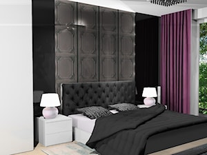 Sypialnia nowoczesna z nutką stylu glamour - Duża biała czarna sypialnia z balkonem / tarasem, styl nowoczesny - zdjęcie od Katarzyna Krawczyszyn
