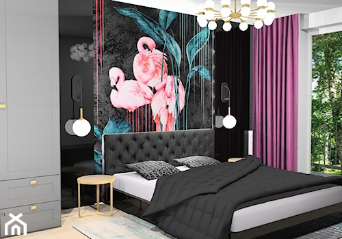 Sypialnia nowoczesna z nutką stylu glamour - Średnia czarna szara sypialnia, styl glamour - zdjęcie od Katarzyna Krawczyszyn