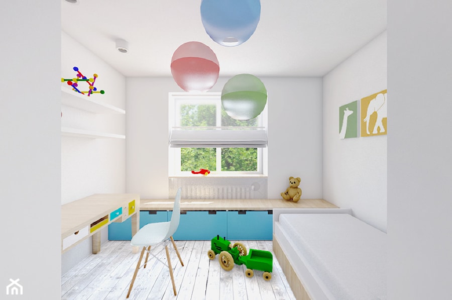 Mieszkanie Kraków - Średni biały pokój dziecka dla dziecka dla chłopca dla dziewczynki, styl skandynawski - zdjęcie od Vostok Design