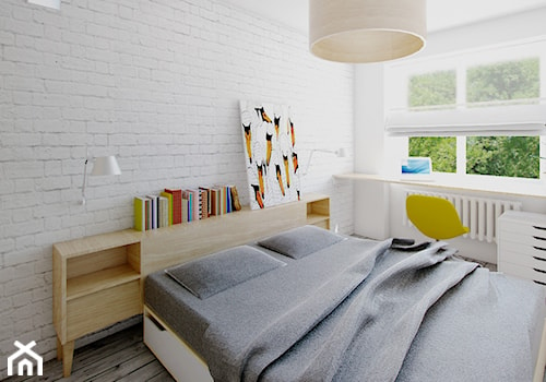 Mieszkanie Kraków - Mała biała z biurkiem sypialnia, styl skandynawski - zdjęcie od Vostok Design