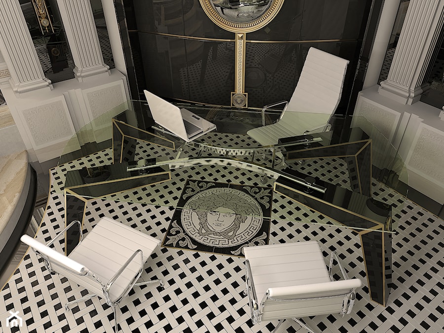 Projekt łazienki show-roomu Gianni Versace CD - autor J.Żurek - Małe czarne szare biuro, styl glamour - zdjęcie od Żurek Studio