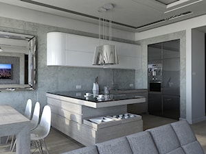 Apartament "Lofty Platinum"we Wrocławiu" - Średnia otwarta z salonem z zabudowaną lodówką kuchnia w kształcie litery l, styl nowoczesny - zdjęcie od Żurek Studio