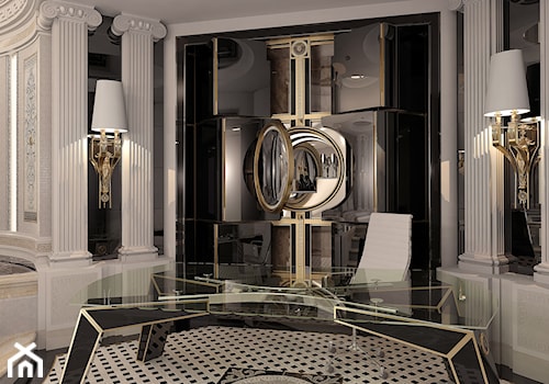 Projekt łazienki show-roomu Gianni Versace CD - autor J.Żurek - Średnie białe czarne biuro, styl glamour - zdjęcie od Żurek Studio
