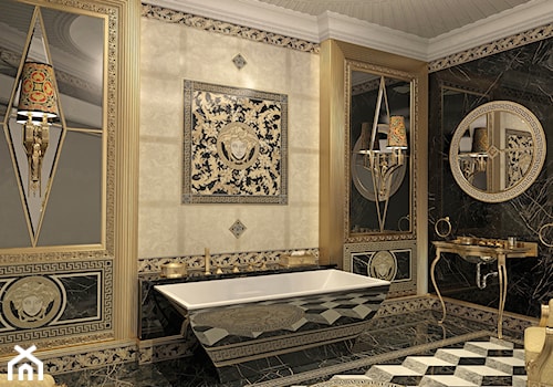 Mała łazienka w rezydencji - Duża jako pokój kąpielowy ze szkłem na ścianie łazienka, styl glamour - zdjęcie od Żurek Studio