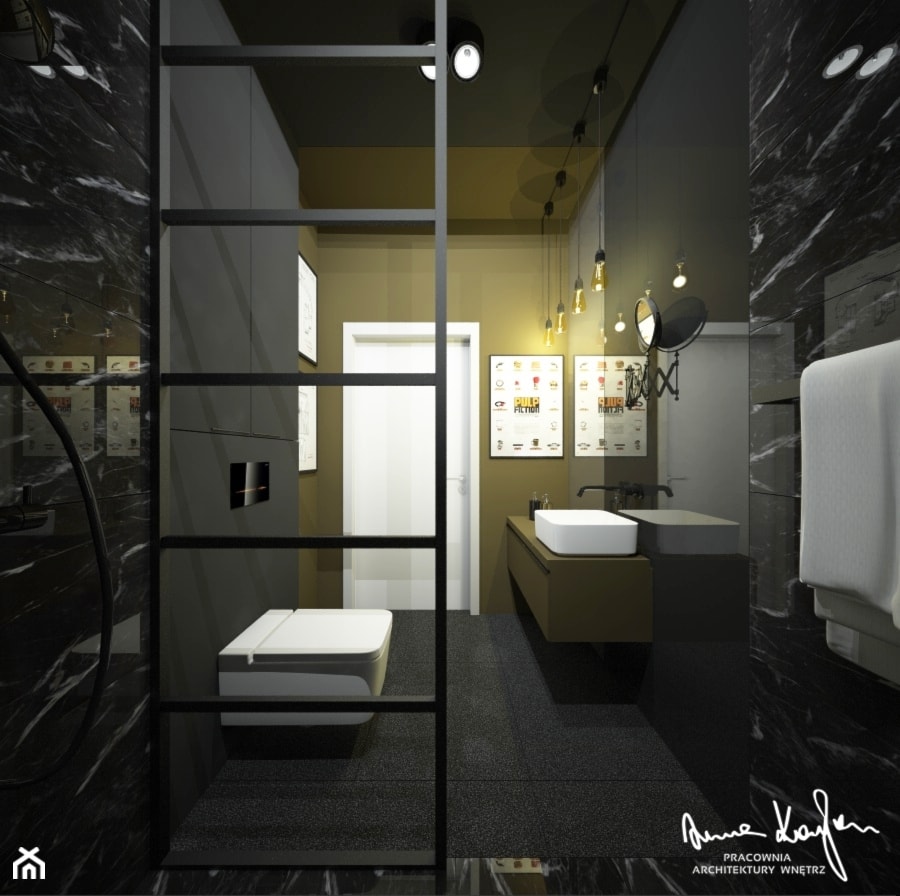 Męska łazienka 3,9 - Średnia bez okna z lustrem z marmurową podłogą z punktowym oświetleniem łazienka, styl nowoczesny - zdjęcie od Anna KarJan Pracownia architektury wnętrz