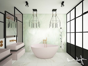 New Concept 2 - Średnia bez okna z lustrem z dwoma umywalkami z marmurową podłogą łazienka, styl nowoczesny - zdjęcie od Anna KarJan Pracownia architektury wnętrz