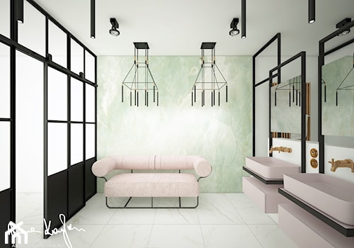 New Concept 2 - Średnia bez okna z lustrem z dwoma umywalkami z punktowym oświetleniem łazienka, styl nowoczesny - zdjęcie od Anna KarJan Pracownia architektury wnętrz