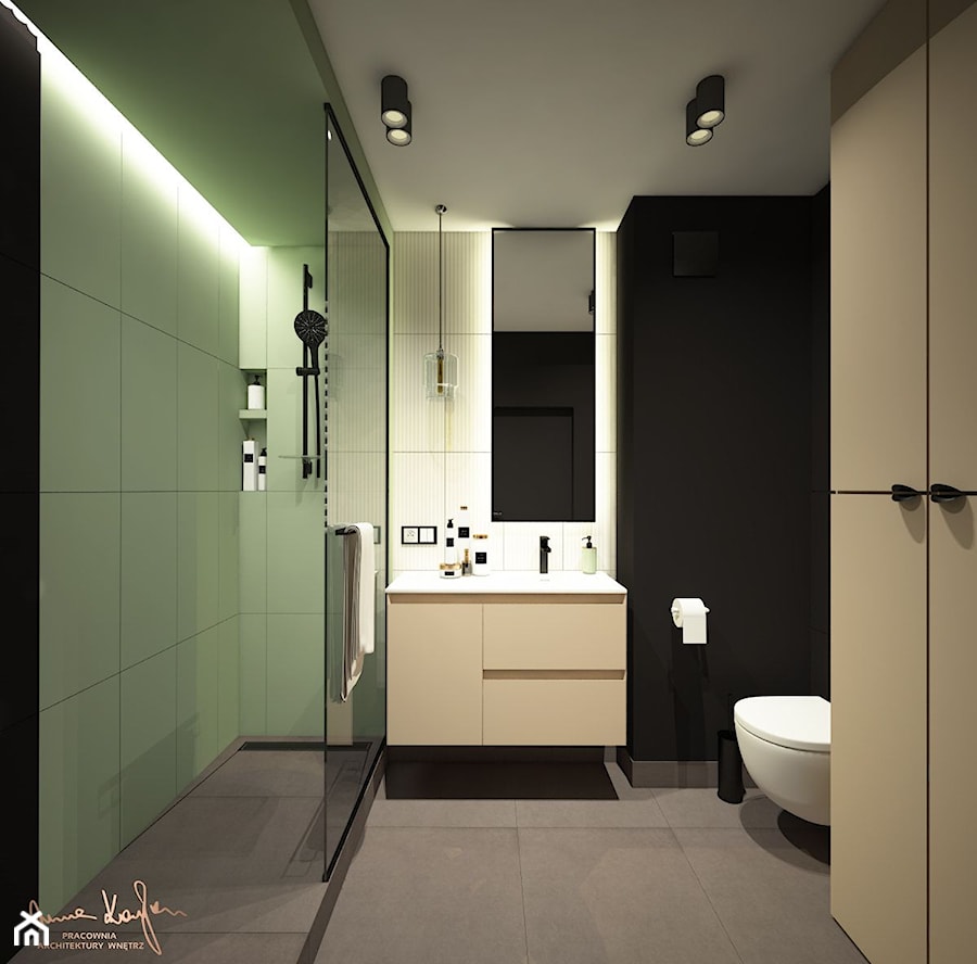 Sage bathroom - Łazienka, styl minimalistyczny - zdjęcie od Anna KarJan Pracownia architektury wnętrz