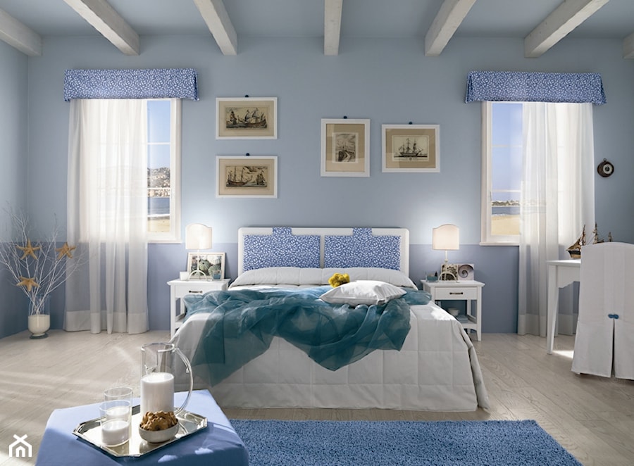 Sypialnia - Duża niebieska sypialnia, styl glamour - zdjęcie od italiastyle