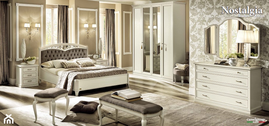 Sypialnia - Duża beżowa biała sypialnia, styl glamour - zdjęcie od italiastyle