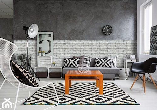 Retro Brick - Średni biały szary salon - zdjęcie od STONE MASTER