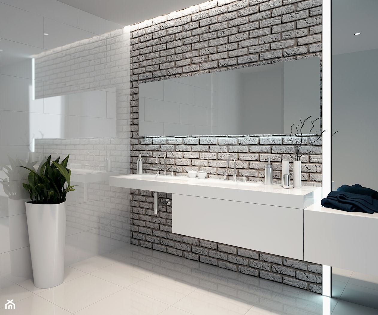 Loft Brick - Z dwoma umywalkami łazienka - zdjęcie od STONE MASTER - Homebook