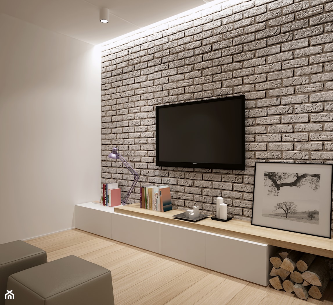 Loft Brick - Biały szary salon - zdjęcie od STONE MASTER - Homebook