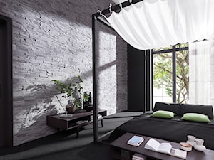 Roma - Duża biała czarna szara sypialnia z balkonem / tarasem, styl nowoczesny - zdjęcie od STONE MASTER