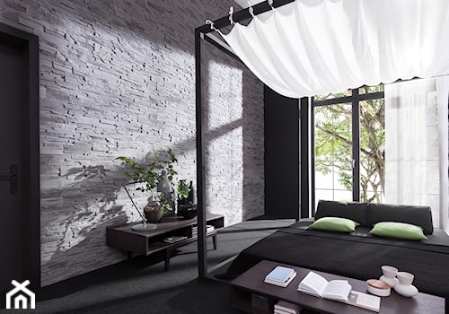 Roma - Duża biała czarna szara sypialnia z balkonem / tarasem, styl nowoczesny - zdjęcie od STONE MASTER