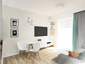 Mały biały salon z kuchnią z jadalnią, styl skandynawski - zdjęcie od Anna Przybylska Design