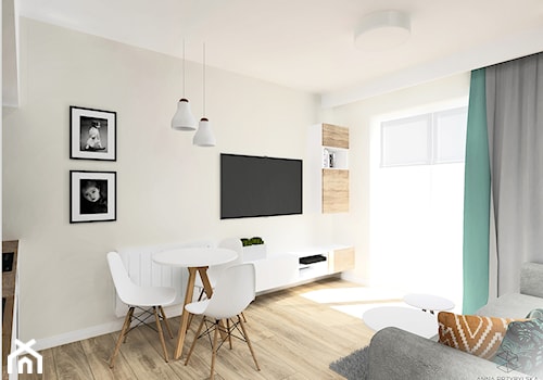 Mały biały salon z kuchnią z jadalnią, styl skandynawski - zdjęcie od Anna Przybylska Design