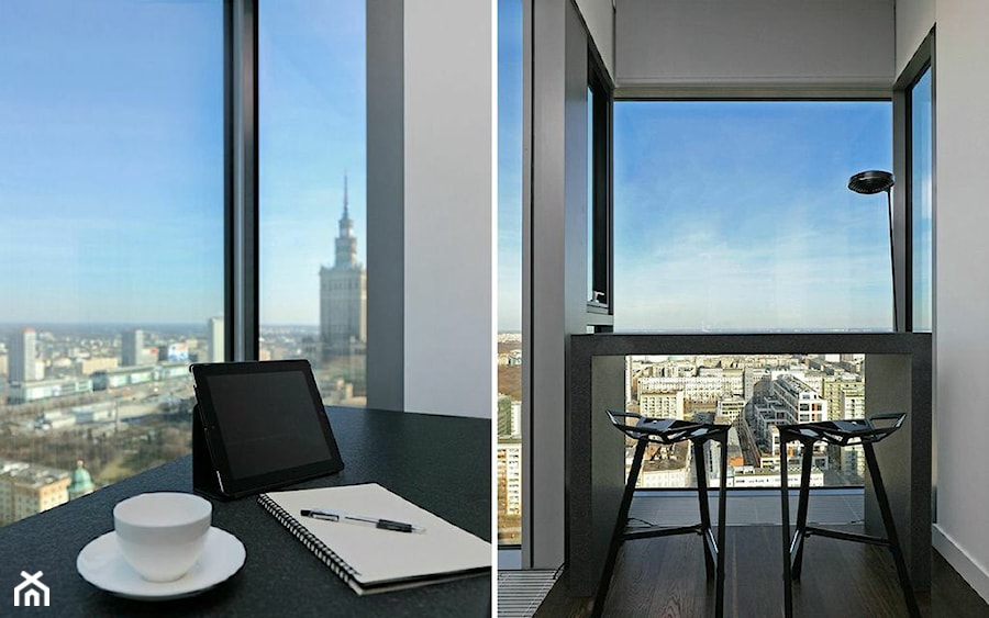 Cosmopolitan - Małe z zabudowanym biurkiem szare biuro, styl nowoczesny - zdjęcie od Home Estate