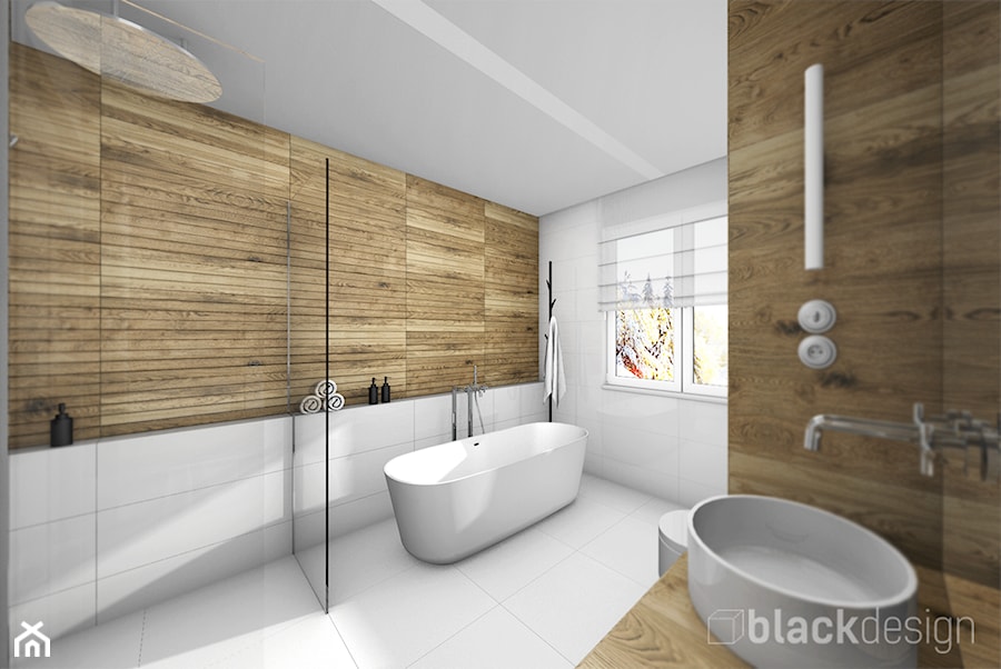 Łazienka dla dwojga - Średnia z lustrem łazienka z oknem, styl skandynawski - zdjęcie od black design