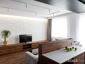 Białystok Mieszkanie 48 m2 - Średni beżowy biały salon z kuchnią, styl nowoczesny - zdjęcie od black design