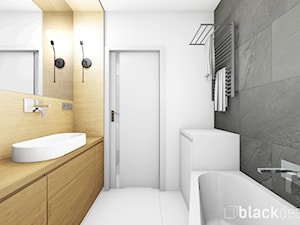 Średnia łazienka z pralką - Mała na poddaszu bez okna z pralką / suszarką z lustrem łazienka, styl nowoczesny - zdjęcie od black design