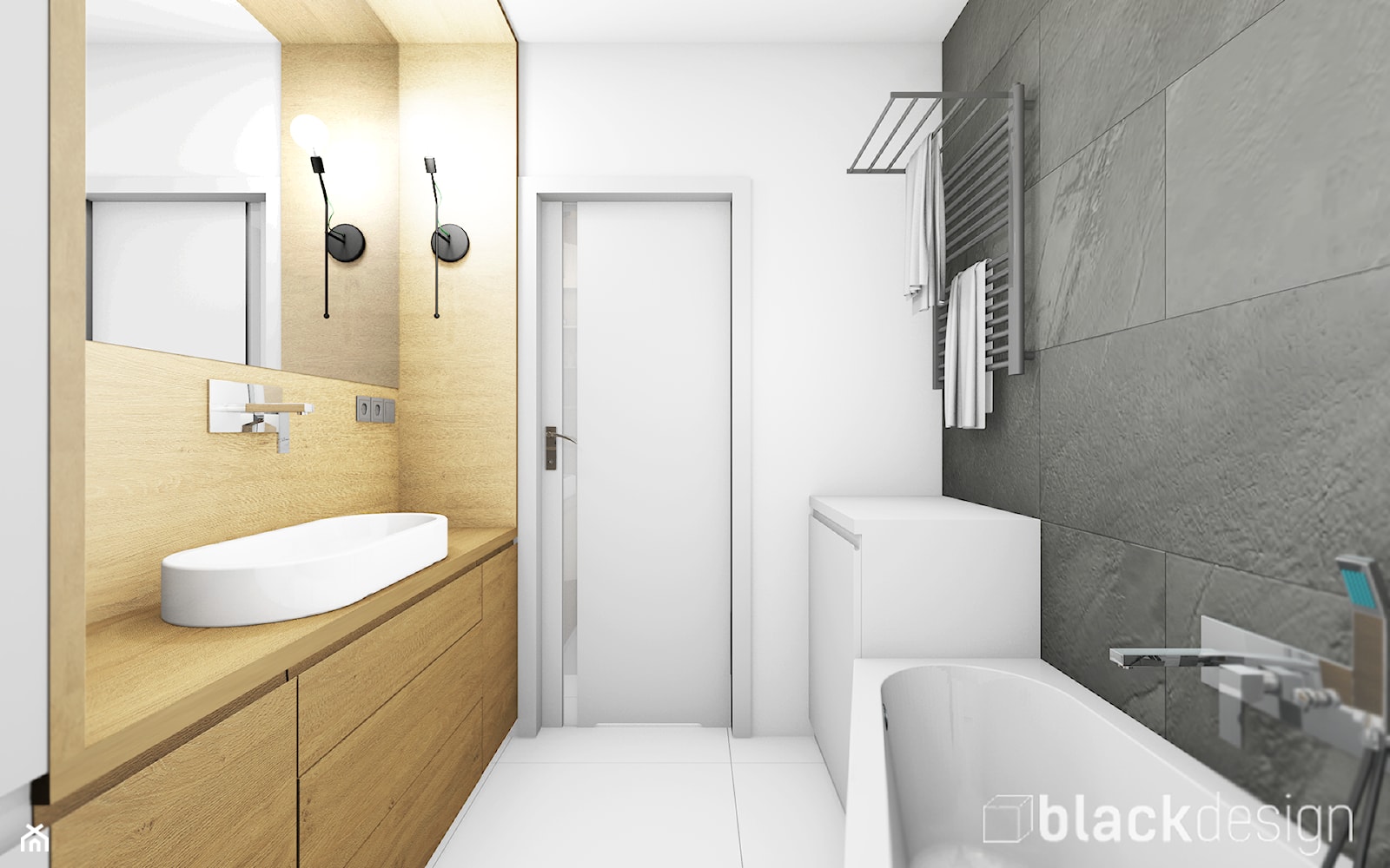 Średnia łazienka z pralką - Mała na poddaszu bez okna z pralką / suszarką z lustrem łazienka, styl nowoczesny - zdjęcie od black design - Homebook
