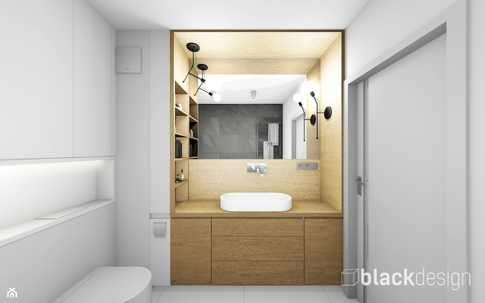 Średnia łazienka z pralką - Mała bez okna z lustrem z punktowym oświetleniem łazienka, styl nowoczesny - zdjęcie od black design - Homebook