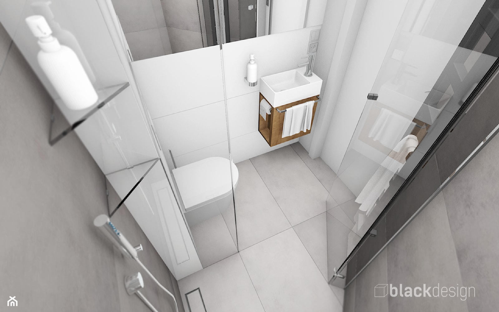 Mała łazienka w bloku - Mała na poddaszu bez okna z lustrem łazienka, styl nowoczesny - zdjęcie od black design - Homebook