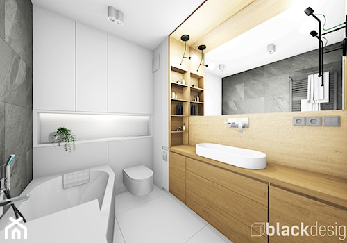 Średnia łazienka z pralką - Średnia z punktowym oświetleniem łazienka, styl skandynawski - zdjęcie od black design