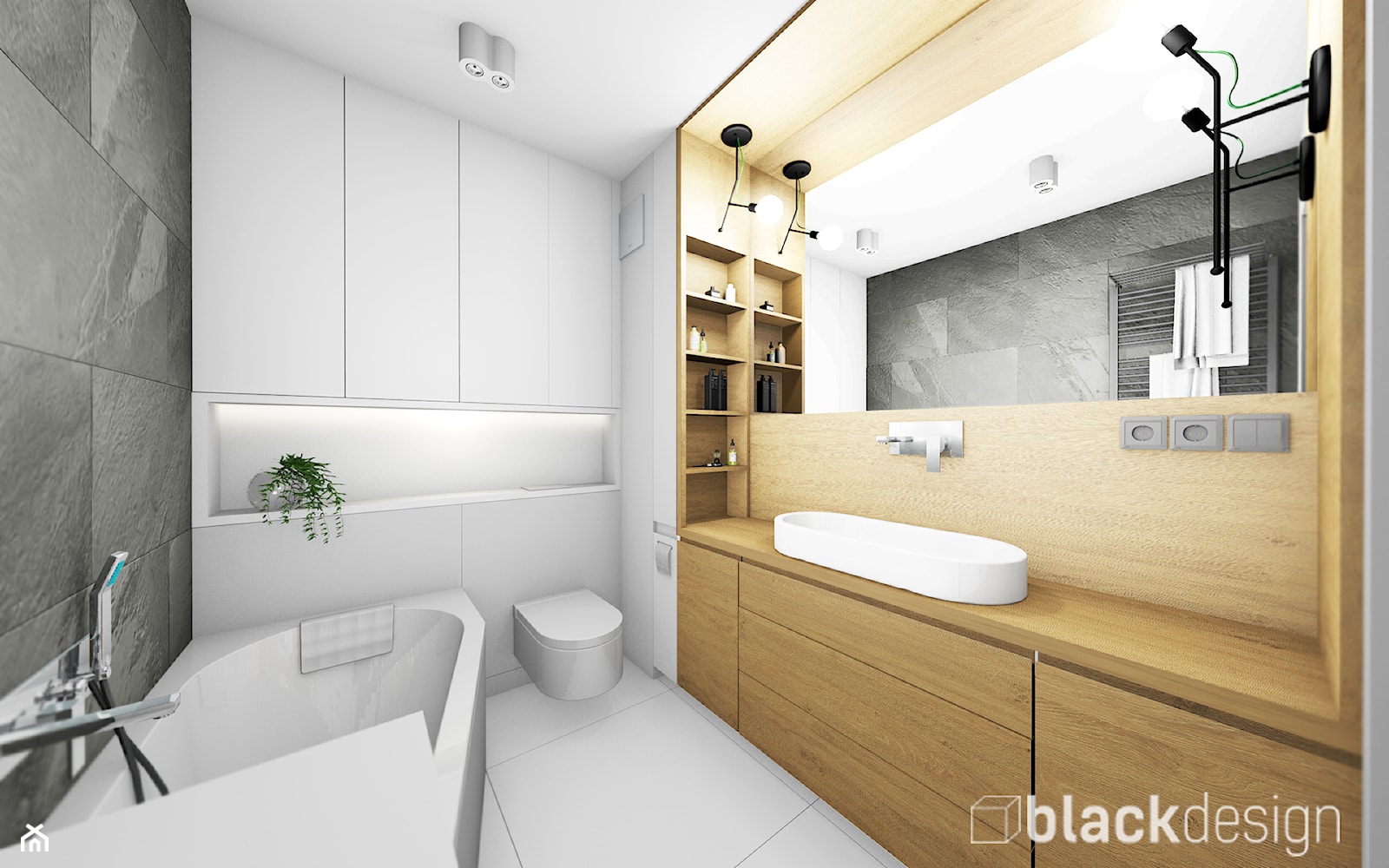 Średnia łazienka z pralką - Średnia z punktowym oświetleniem łazienka, styl skandynawski - zdjęcie od black design - Homebook