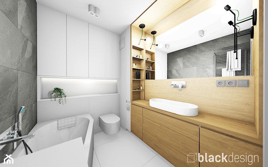 Średnia łazienka z pralką - Średnia z punktowym oświetleniem łazienka, styl skandynawski - zdjęcie od black design